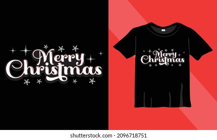 Christmas t-shirt design. Merry Christmas Lettering. This design also can use in mugs, bags, stickers, backgrounds, and different print items.