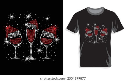 Christmas t-shirt design. Merry Christmas T-shirts! Christmas t-shirt design ready for print Christmas wine glass Vector Template