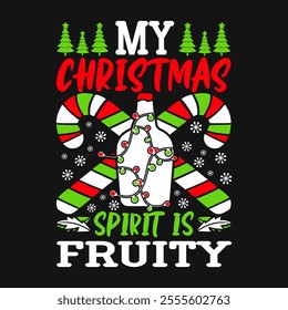 Christmas T-shirt design. My Christmas spirit is Creamy or Fruity or Hearty or Iced T-shirt Design