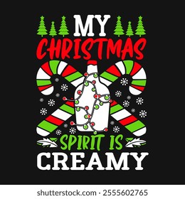 Christmas T-shirt design. My Christmas spirit is Creamy or Fruity or Hearty or Iced T-shirt Design