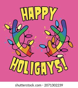 Christmas t-shirt design with rainbow antlers and garland
