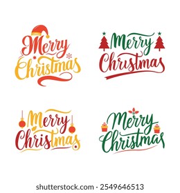 Christmas t-shirt design set. Merry Christmas typography, calligraphy t-shirts. Christmas t-shirt design with ornaments ready for print on white background.