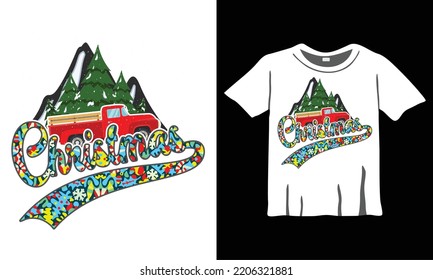 Christmas T-Shirt Design Template with Christmas tree and Christmas pattern for Christmas Celebration. Good for Greeting cards, t-shirts, mugs, and gifts. For Men, Women, and Baby clothes