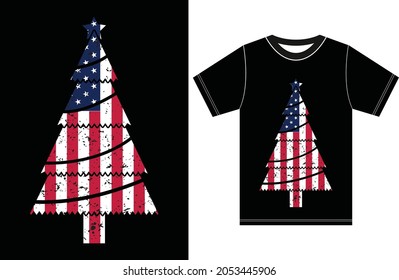 Christmas T-shirt Design. USA Flag Christmas T-shirt. American Flag Christmas Shirt.
