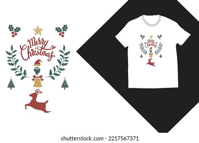 Christmas T-shirt Design, Tshirt, Vector, Christmas Tree, Happy Christmas Day Gift