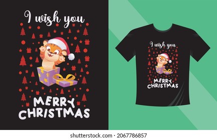 Christmas t-shirt design. I wish you Merry Christmas. This design also can use in mugs, bags, stickers, backgrounds, and different print items.