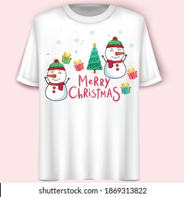 Christmas T-Shirt Design.Snowman.Vector illustration.Colorful concept.