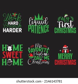 Christmas T-shirt And SVG Design Bundle, vector File.