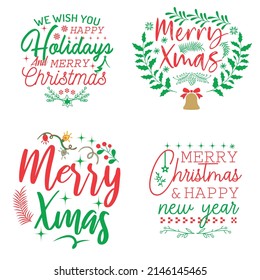 Christmas T-shirt And SVG Design Bundle, vector File.