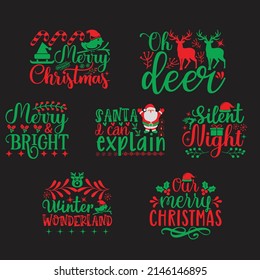 Christmas T-shirt And SVG Design Bundle, vector File.