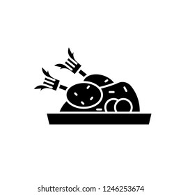 Christmas turkey black icon, vector sign on isolated background. Christmas turkey concept symbol, illustration 