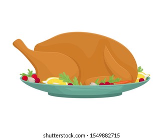 Christmas Turkey with cranberries. Isolated vector illustration.