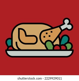 Christmas Turkey Food. icon, illustration, element for website, document, poster design, printing, application. Christmas style