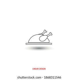 Christmas turkey food line icon, outline vector sign, linear style pictogram isolated on white. Roast chicken on tray symbol, logo illustration. Editable stroke