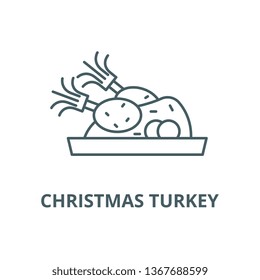 Christmas turkey line icon, vector. Christmas turkey outline sign, concept symbol, flat illustration