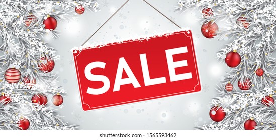 Christmas twigs with the sign and text Sale. Eps 10 vector file.