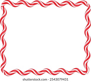 Navidades de piruletas retorcidas. Marco ondulado rectangular con franja roja y blanca. Navidades y Plantilla de Nuevo año para tarjetas de vacaciones,   No. Marco festivo de la Navidad. Ilustración hecha a mano del vector, no AI