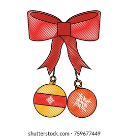 christmas two balls bow with snowflake decoration icon