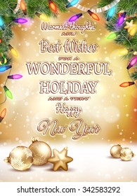 Christmas type design, holidays decoration and candles background. EPS 10 vector file included