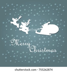 Christmas Typographic Background / Merry Christmas /  reindeer and Santa Claus on the sky / vector illustration.