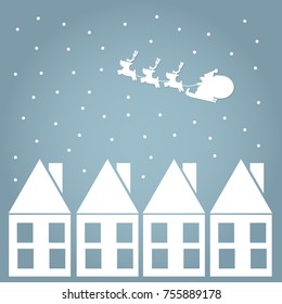 Christmas Typographic Background / Merry Christmas / reindeer and Santa Claus on the sky / vector illustration.