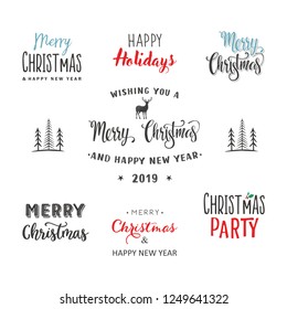 Juego de fondo tipográfico de Navidad / Feliz Navidad y Feliz Año Nuevo
