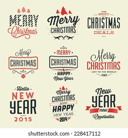 Christmas Typographic Background Set / Merry Christmas And Happy New Year