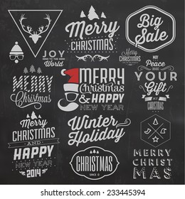 Christmas Typographic Background Set / Merry Christmas And Happy New Year