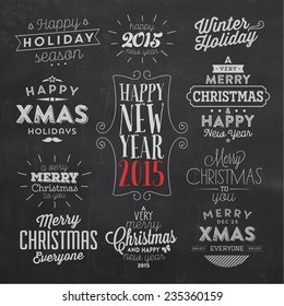 Christmas Typographic Background Set / Merry Christmas And Happy New Year