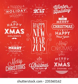 Christmas Typographic Background Set / Merry Christmas And Happy New Year