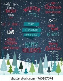 Christmas Typographic Background Set / Merry Christmas And Happy New Year