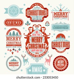 Christmas Typographic and Calligraphic elements, vintage labels, frames with Merry Christmas and Happy Holidays wishes. 