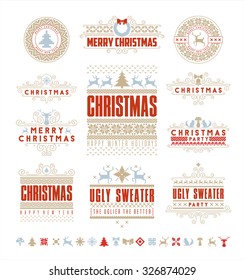 Christmas Typographic and Calligraphic elements, vintage labels, frames with Merry Christmas and Happy Holidays wishes. 