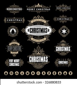 Christmas Typographic and Calligraphic elements, vintage labels, frames with Merry Christmas and Happy Holidays wishes. 