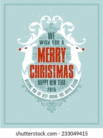 Christmas Typographic and Calligraphic frame with Merry Christmas and Happy Holidays wishes.