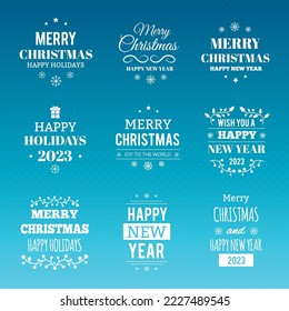 Christmas typographic elements. Typography set. Vector logo, emblems, text design. Winter decoration elements for design greeting cards