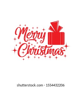 Christmas Typographic With Gift icon. Christmas vector background template. 