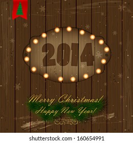 Christmas typographic label for Xmas and New Year holidays design. Wooden Vintage Background,winter theme, 2014