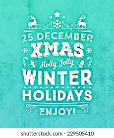 Christmas Typographic Label for Xmas and New Year Design. Calligraphic Vector Decoration. Christmas Greeting Card Template for Holiday Flyer, Placard and Poster Designs. Vintage Frame and Border.