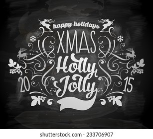Christmas typographic label for Xmas and New Year holidays design. Calligraphic vector Decoration. Chalkboard Style.