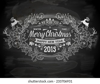 Christmas typographic label for Xmas and New Year holidays design. Calligraphic vector Decoration. Chalkboard Style.