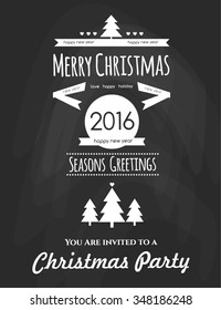 Christmas typographic label for Xmas and New Year holidays design. Calligraphic vector Decoration. Chalkboard Style. Badge. Christmas party.