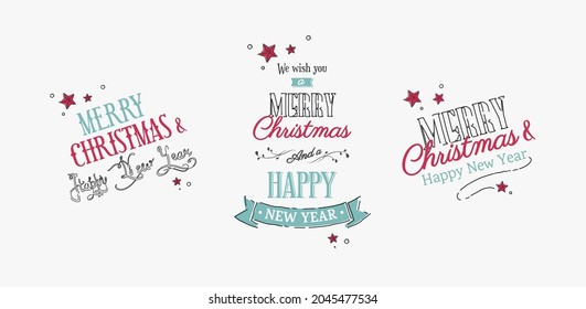 Christmas typographic set. Vector cartoon  illustration
