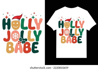 Vector de diseño de camisetas tipográficas de Navidad. holly jolly babe