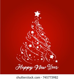 Christmas and typographical on background with winter landscape with snowflakes, light, stars. Xmas card. Vector Illustration