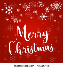 Christmas and typographical on background with winter landscape with snowflakes, light, stars. Xmas card. Vector Illustration