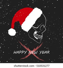 Christmas Typography Background, Merry Christmas, Skull Santa Claus. Vector illustrator