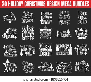 Christmas typography Bundle Design. wishes bundle. Merry Christmas and Happy New Year typography designs. New Year lettering, sayings, vintage labels. Seasonal greetings calligraphy.