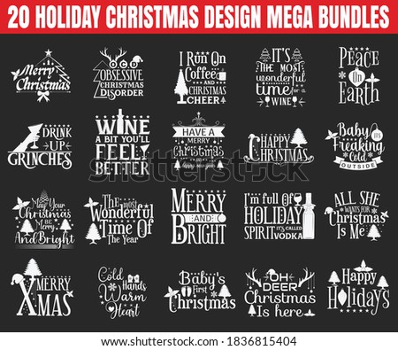Christmas typography Bundle Design. wishes bundle. Merry Christmas and Happy New Year typography designs. New Year lettering, sayings, vintage labels. Seasonal greetings calligraphy.