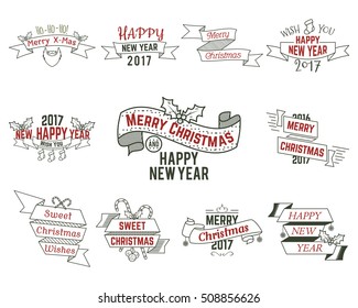 Christmas typography collection. Set of holiday badges, overlays for web, inspiration, signage. Vector typographic illustration. Isolated